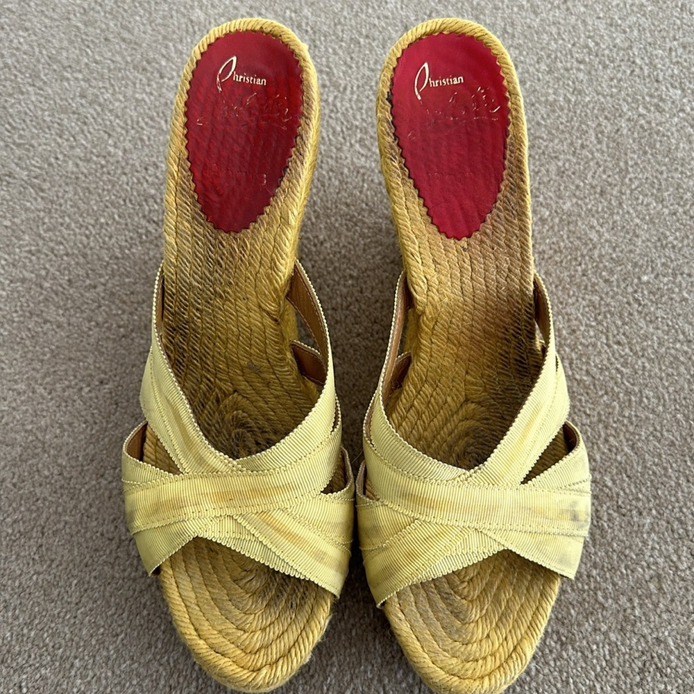 Christian Louboutin Yellow Espadrille Wedge Sandals - Picture 6 of 7